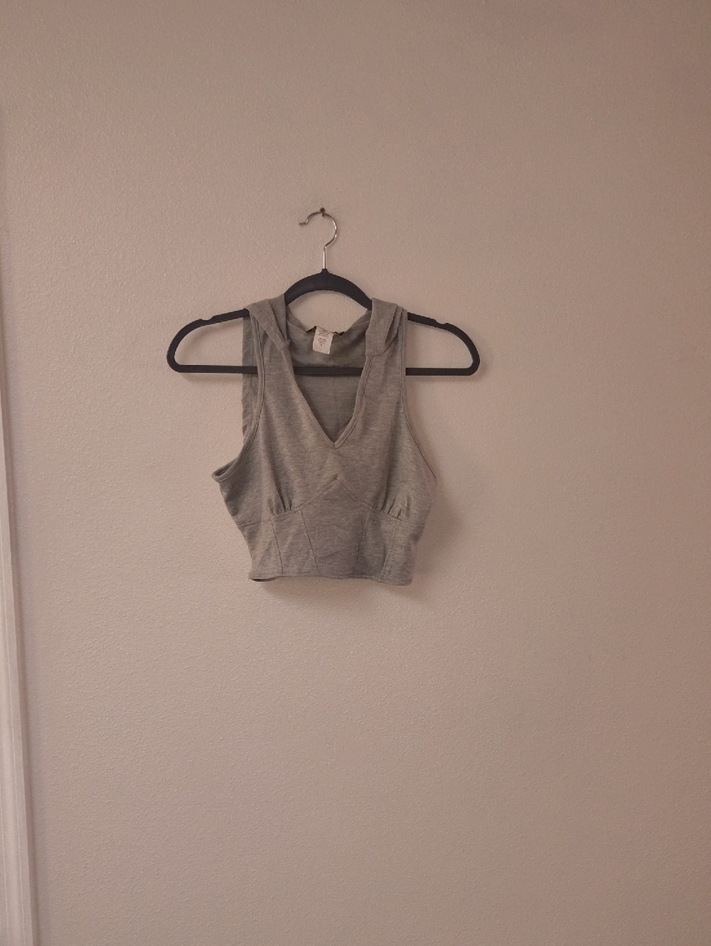 J.OUR Heather Gray Sleeveless Hooded Crop Top V-Neck Corset Hem Medium‎ DT1705